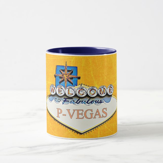 Blue Orange P Vegas Platteville Wisconsin Mug (Centre)