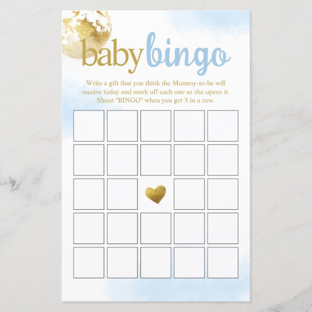 Blue Over the Moon Baby Bingo Baby shower Jeu (Devant)