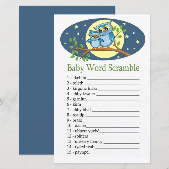 Blue Owl Baby mot scramble jeu (Devant / Derrière)
