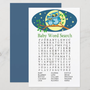 Blue Owl Baby shower Word Search Jeu