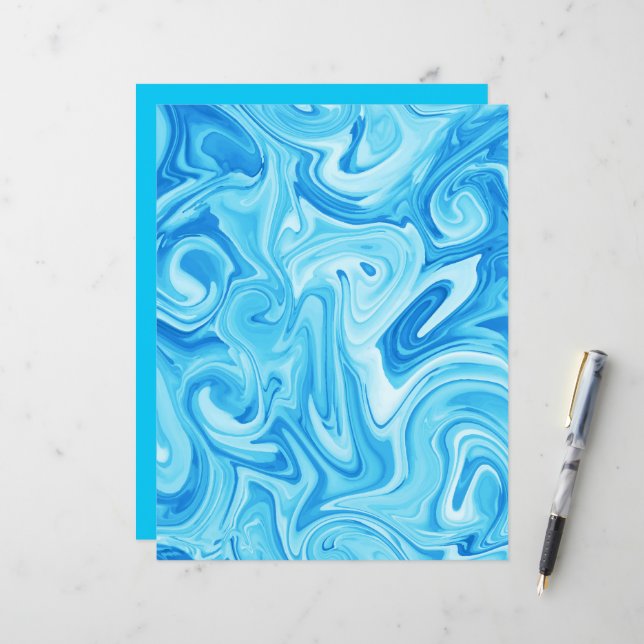 Blue Paint Swirl Art moderne Water Surf Craft (Devant/Arrière en situation)