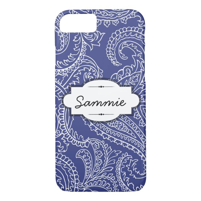 Blue Paisley iPhone 7 à peine là Coque (Dos)