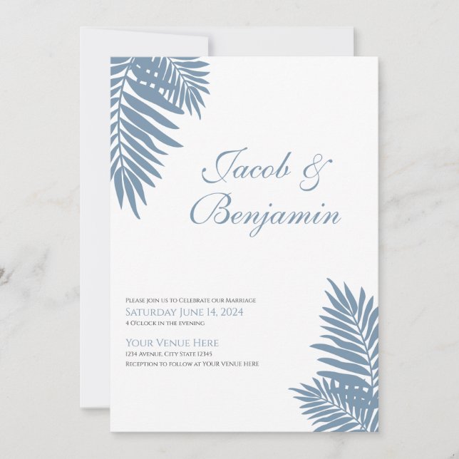 Blue Palm Leaves Celebration Invitation (Devant)