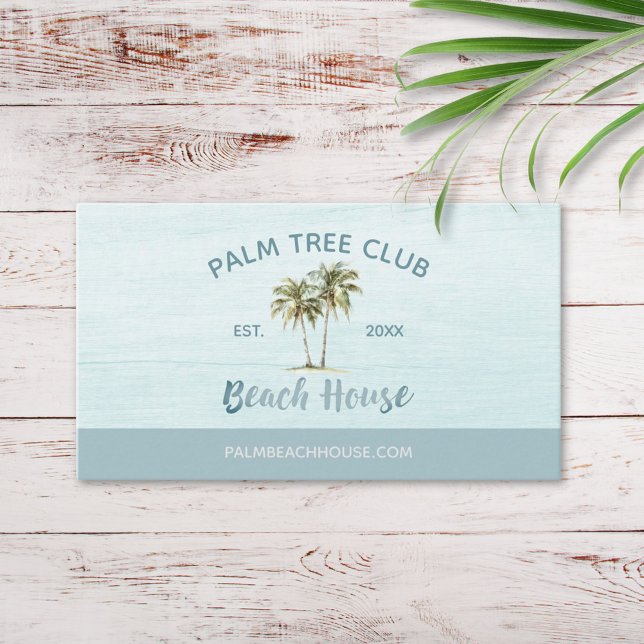 Blue Palm Tree moderne Beach House Carte de visite (Close up)