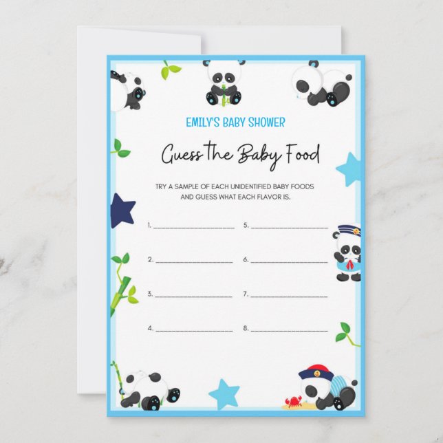 Blue Panda Baby shower Taille du jeu Invitation (Devant)