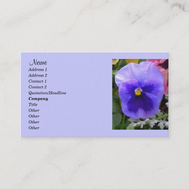 Blue Pansy, Carte de visite jardiniers (Devant)