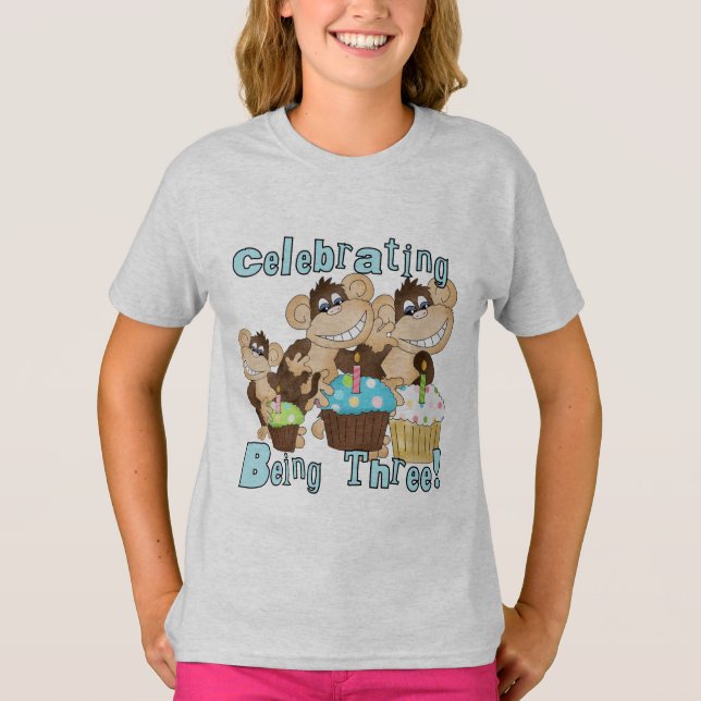 Blue Party Monkeys 3e anniversaire T-shirts et cad (Devant)