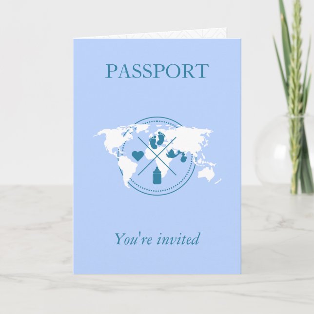 Blue Passport Travel Boy Baby shower Carte du mond (Devant)