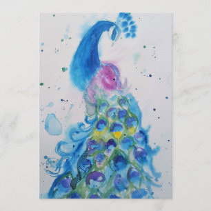 Blue Peacock Art Watercolor Invitation d'anniversa