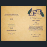 Blue Peacocks Programme de mariage vintage<br><div class="desc">Bifold Vintage Wedding Program avec des Peacocks Bleus et des initiales monographiques imprimées sur le papier teinté. Affichage de l'intérieur du programme. Pliage requis à la réception. Utilisez l'option "PERSONNALISER IT" pour modifier le texte et modifier l'espacement,  etc. Pour obtenir de l'aide,  contactez luxuryweddinginvitations@gmail.com</div>