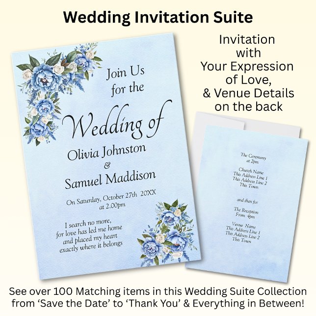 Blue Peony sur Blue Mariage Suite Invitation (Créateur téléchargé)