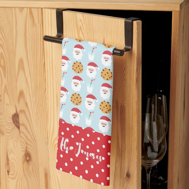 Blue Père Noël Lait et cookies Serviette de cuisin (Pliage en tiers)