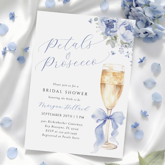 Blue Petals and Prosecco Bridal Shower Invitation (Créateur téléchargé)