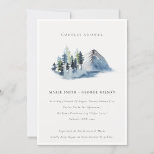 Blue Pine Woods Mountain Couples Douche Invitation