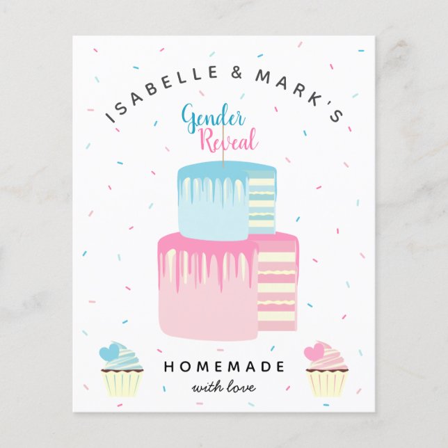 Blue Pink Cake Genre Revela Party Invitation (Devant)
