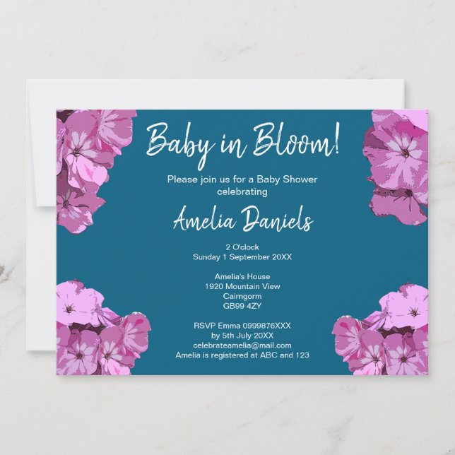 Blue & Pink Floral Baby Shower Invitation (Devant)