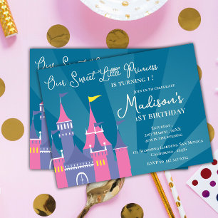 Blue Pink Sweet Princess Invitation de fête d'anni