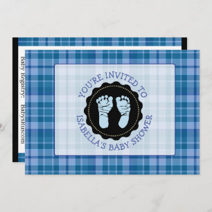 Blue Plaid C'est un garçon Baby shower Invitation