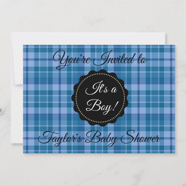 Blue Plaid C'est un garçon Baby shower Invitation (Devant)