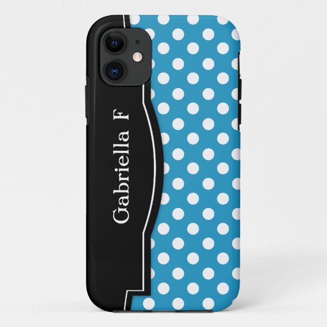 Blue Polka Dot Black Frame iPhone 5 coque (Dos)