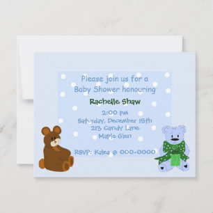 Blue Polka Dot Petits Ours - Invitation Douche