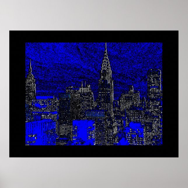 Blue Pop Art New York City Art Poster (Devant)
