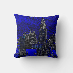 Blue Pop Art New York City Coussin