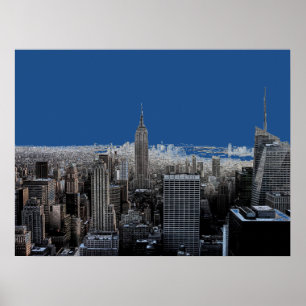 Blue Pop Art New York City Evening Poster Imprimer