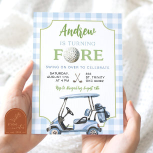 Blue Preppy Golf Boy Invitation 4e anniversaire