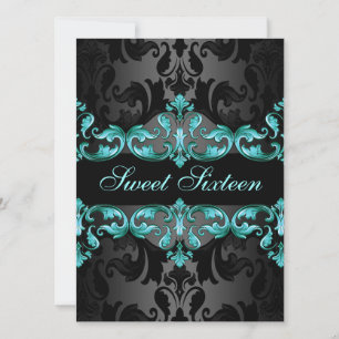 Blue Princess Damask Sweet16 Invitation d'annivers