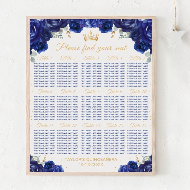 Blue Princess Quinceañera 15 tables Tableau de siè (Créateur téléchargé)