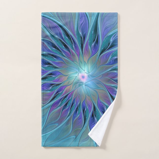 Blue Purple Flower Dream Abstrait Fractal Art (Serviette à main)