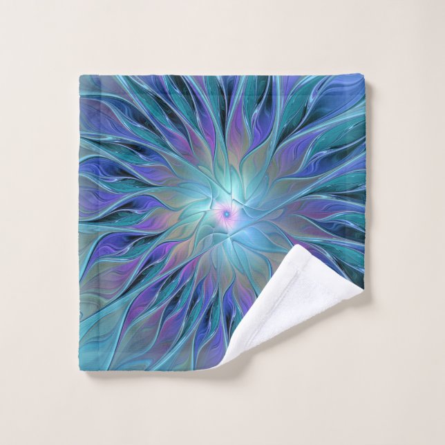 Blue Purple Flower Dream Abstrait Fractal Art (Gant de toilette)