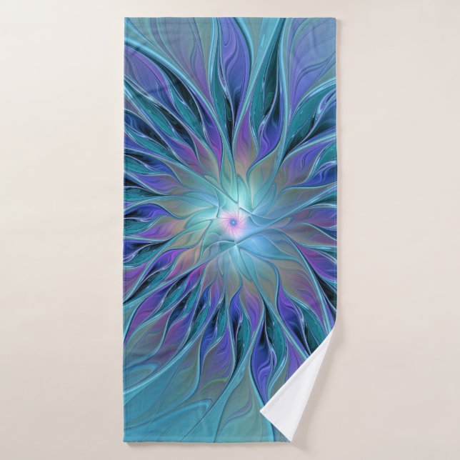 Blue Purple Flower Dream Abstrait Fractal Art (Serviette de bain)