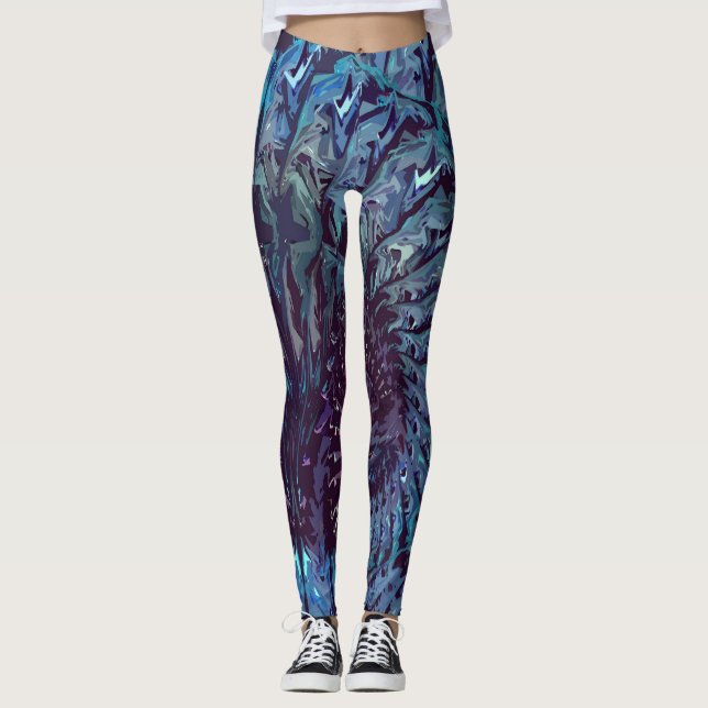Blue Purple Fractal Art Leggings (Devant)