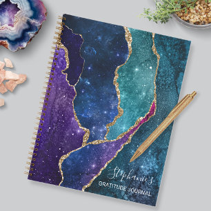 Blue Purple Gold Veines Agate Gratitude Journal