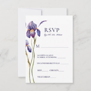 Blue Purple Iris Floral Aquarelle Mariage RSVP