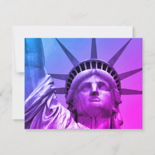 Blue Purple Pop Art Statue Liberty New York Card