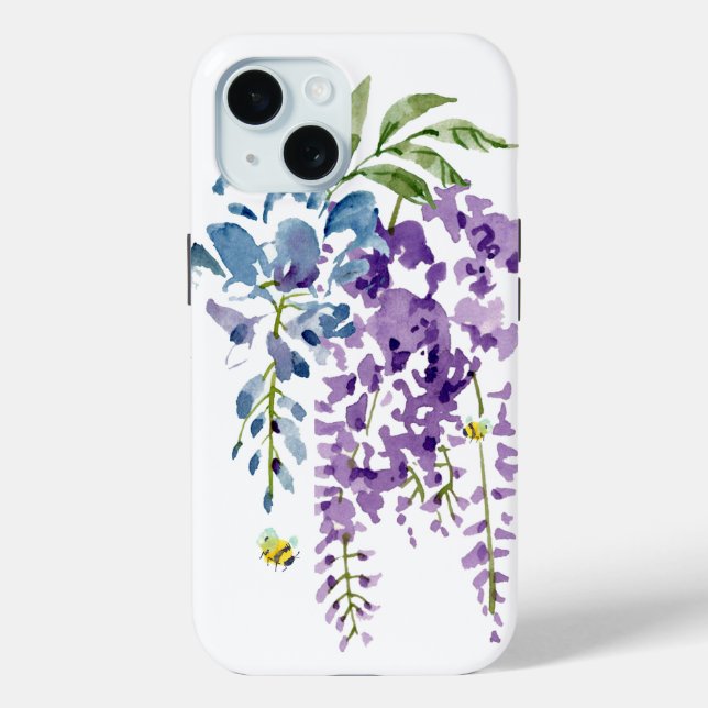 Blue Purple Wisteria Floral Bee iPhone / coque ipa (Verso)