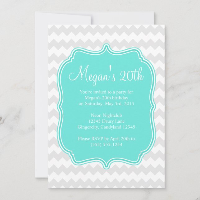 Blue Quatrefoil Chevron Invitation d'anniversaire (Devant)