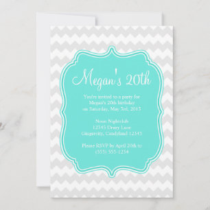 Blue Quatrefoil Chevron Invitation d'anniversaire