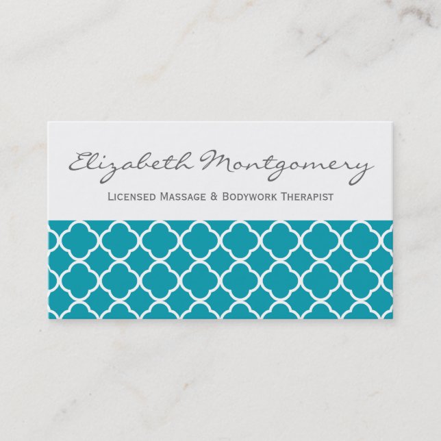 Blue Quatrefoil Moderne Rendez-vous Business Crd (Devant)