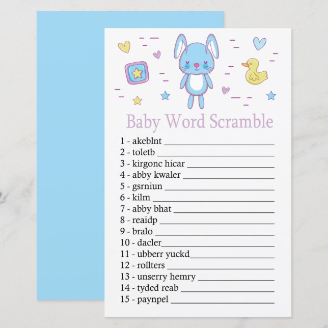 Blue Rabbit Baby jeu de brouillage de mot de lapin (Devant / Derrière)