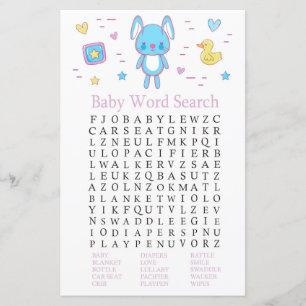 Blue Rabbit Baby shower Word Recherche Jeu