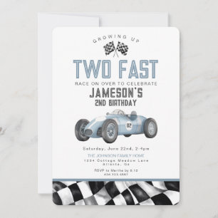 Blue Race Car Deux Fast 2nd Birthday Invitation
