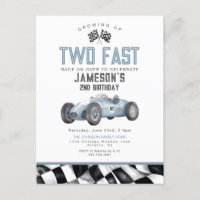Blue Race Car Deux Fast 2nd Birthday Invitation