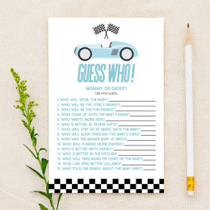 Blue Race Car Devinez Qui Baby shower Jeu
