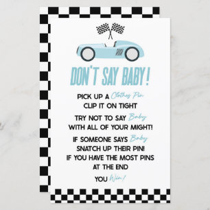 Blue Race Car ne pas dire Baby shower jeu