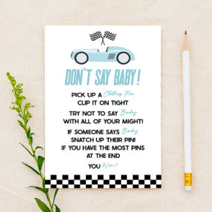 Blue Race Car ne pas dire Baby shower jeu