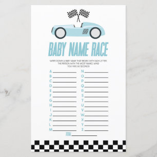 Blue Race Nom de voiture Course Baby shower Jeu